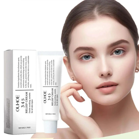 345 Relief Cream hydrating moisturizing skincare product with aloe, hyaluronic acid, and vitamin E for acne and brightening
